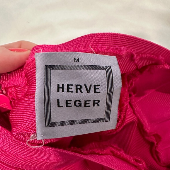 Herve Leger hot pink halter bandage mini dress formal cocktail designer luxury M - Picture 12 of 12